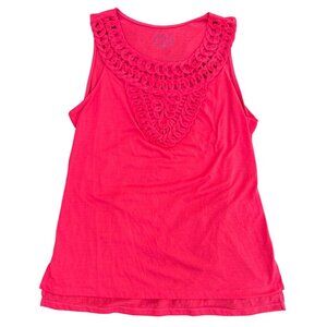 Simply Styled Womens Sleeveless Crochet Neckline Tank Top L Poly Pink